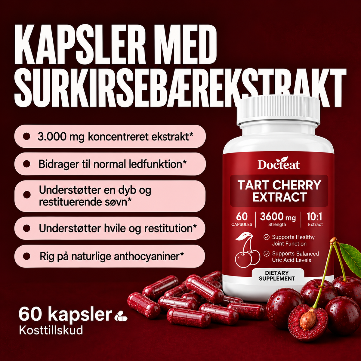 Docteat – Kapsler med ekstrakt af surkirsebær