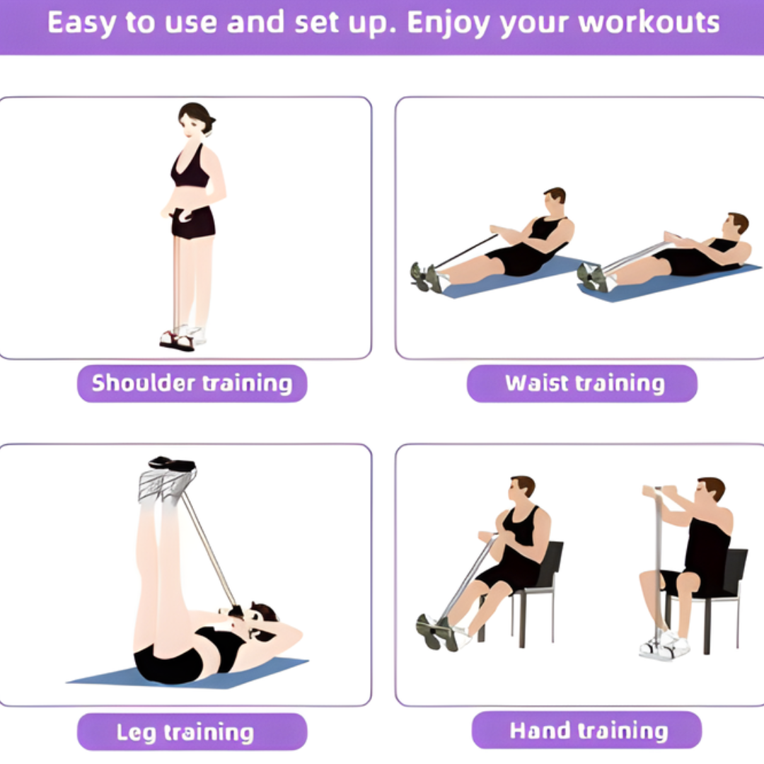 BandTrainer 1+1 GRATIS: Elastisk Let-At-Bære Fitness Pedal Båndtræner