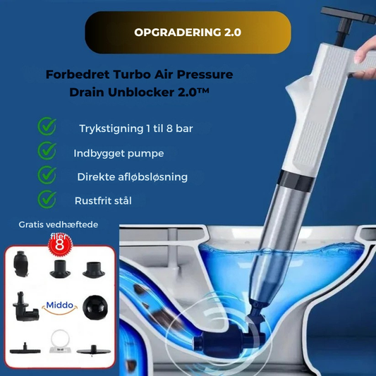 Forbedret Turbo Lufttryksrenser 2.0™ | Klarer alle tilstoppede afløb!