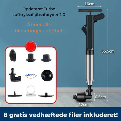 Forbedret Turbo Lufttryksrenser 2.0™ | Klarer alle tilstoppede afløb!