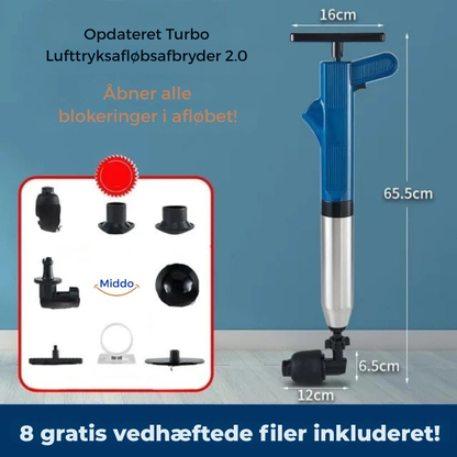 Forbedret Turbo Lufttryksrenser 2.0™ | Klarer alle tilstoppede afløb!