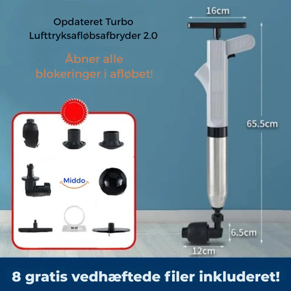 Forbedret Turbo Lufttryksrenser 2.0™ | Klarer alle tilstoppede afløb!