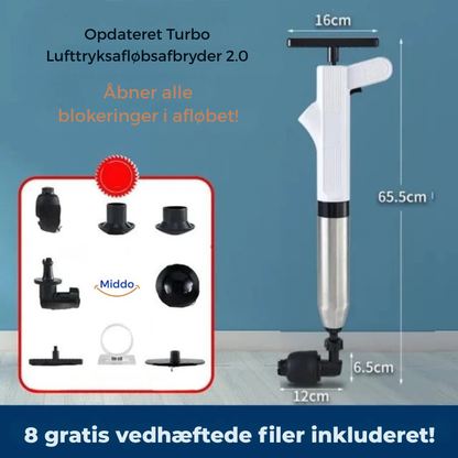Forbedret Turbo Lufttryksrenser 2.0™ | Klarer alle tilstoppede afløb!