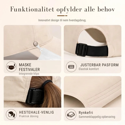 ☀️ 50 % RABAT! 👒 Solhat med hestehaleåbning – Åndbar, UPF 50+ og justerbar pasform. Perfekt til løb, stranden og alle former for udendørs aktiviteter. 🏃‍♀️