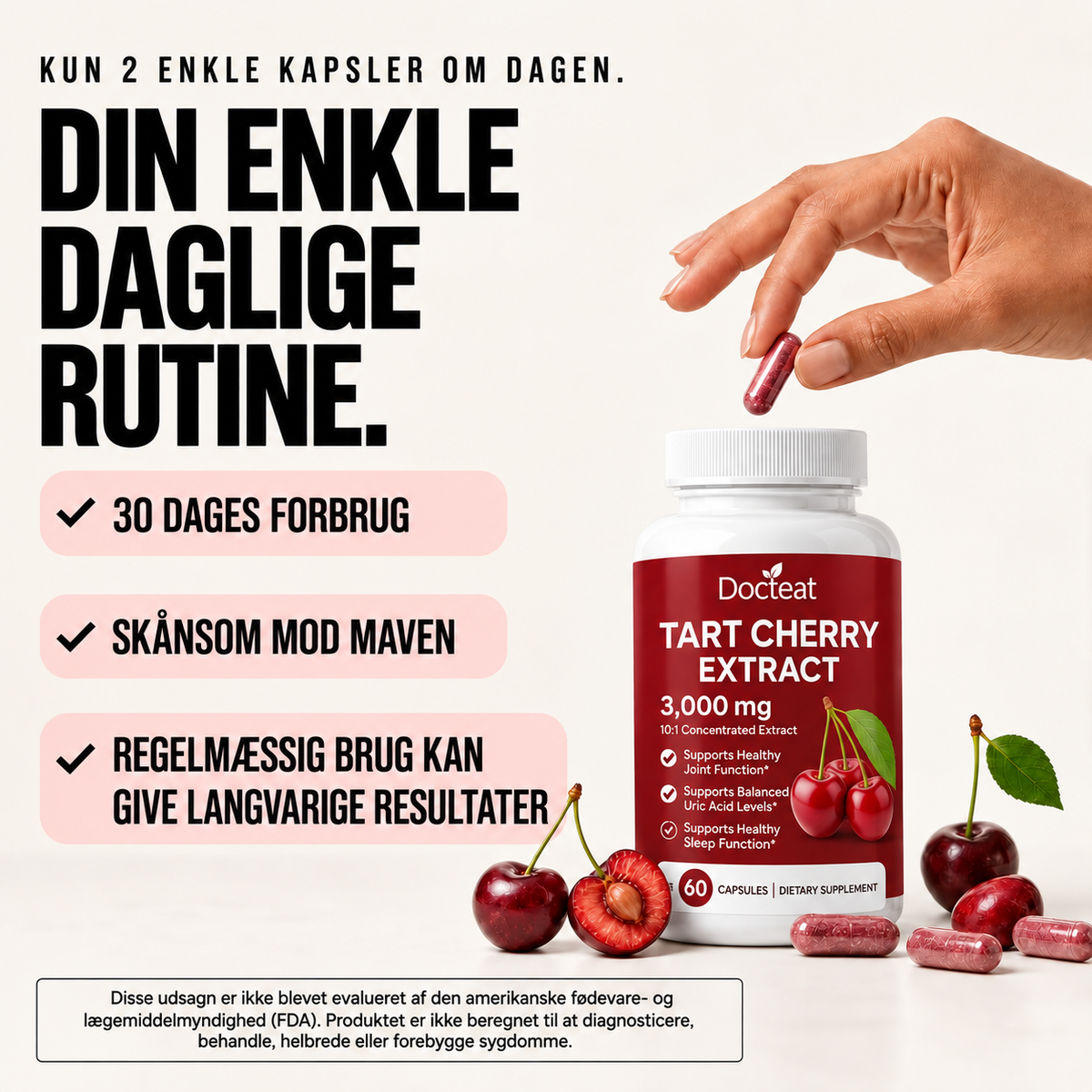 Docteat – Kapsler med ekstrakt af surkirsebær